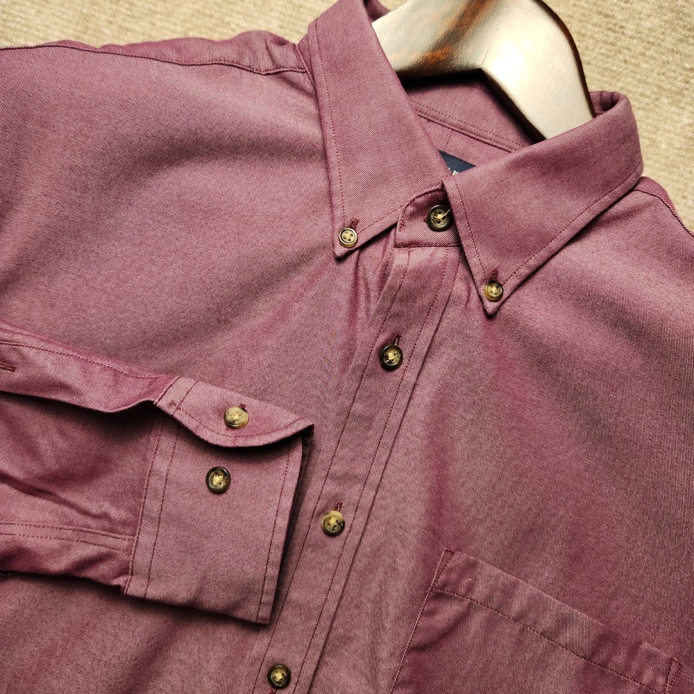 Charles Tyrwhitt Button Down Mens L Burgundy Wine Slim Fit Non Iron Shirt